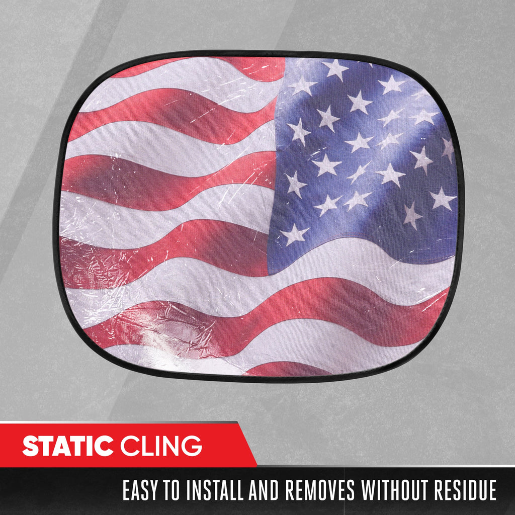 MotorTrend 2-Pack EasyCling American US Flag Window Sunshades (18" x 14")
