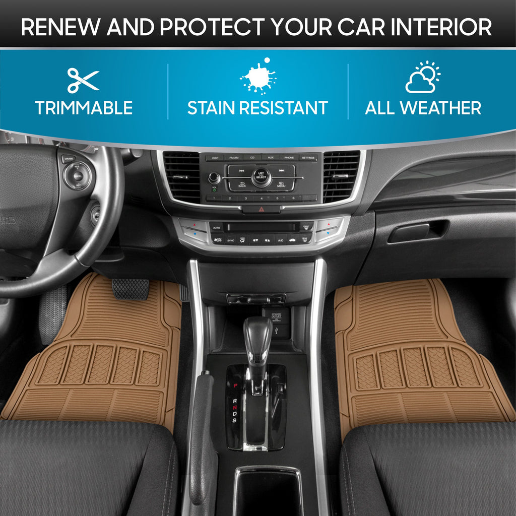 BDK 3-Piece Square Heel Pads Front Floor Mats and Rear Floor Mats - Heavy Duty, All Weather, Trim to Fit