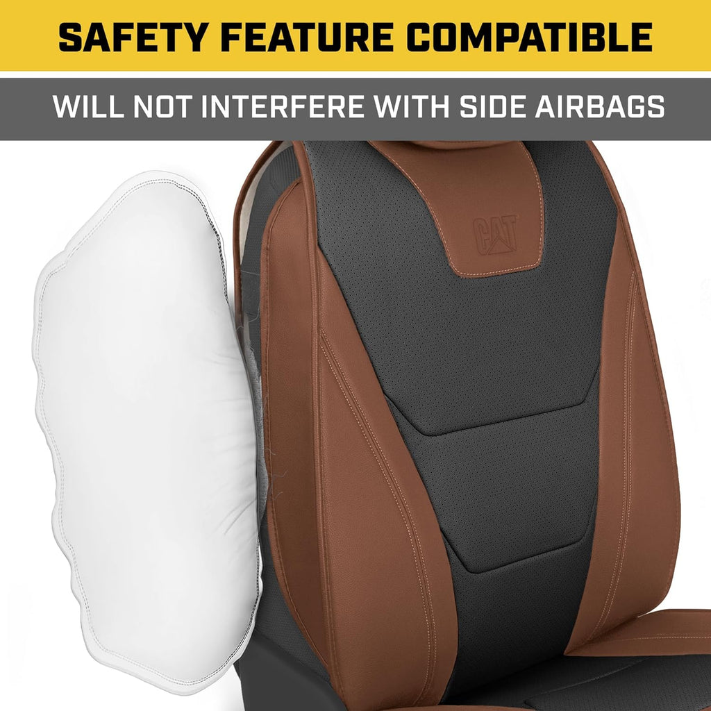 CAT® Edge Deluxe Car Seat Covers for Front Seats - Premium Two-Tone Faux Leather Seat Covers for Cars with Universal Fit, Rugged Automotive Seat Covers for Trucks, Interior Seat Covers for SUV