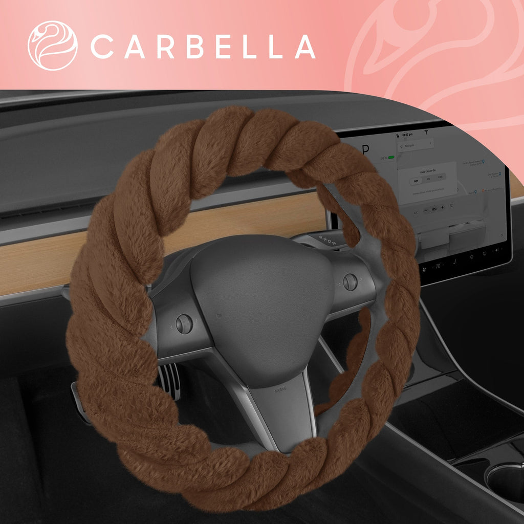 Carbella Twisted Plush Fur Steering Wheel Cover (Fits 14.5" - 15.5")