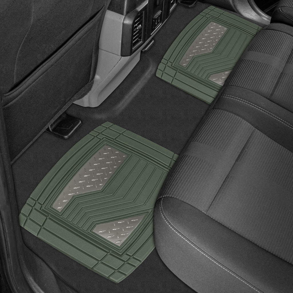 CAT 4-Piece Two-Tone Metallic-Look Front Floor Mats and Rear Floor Mats - Heavy Duty, All Weather, Trim to Fit