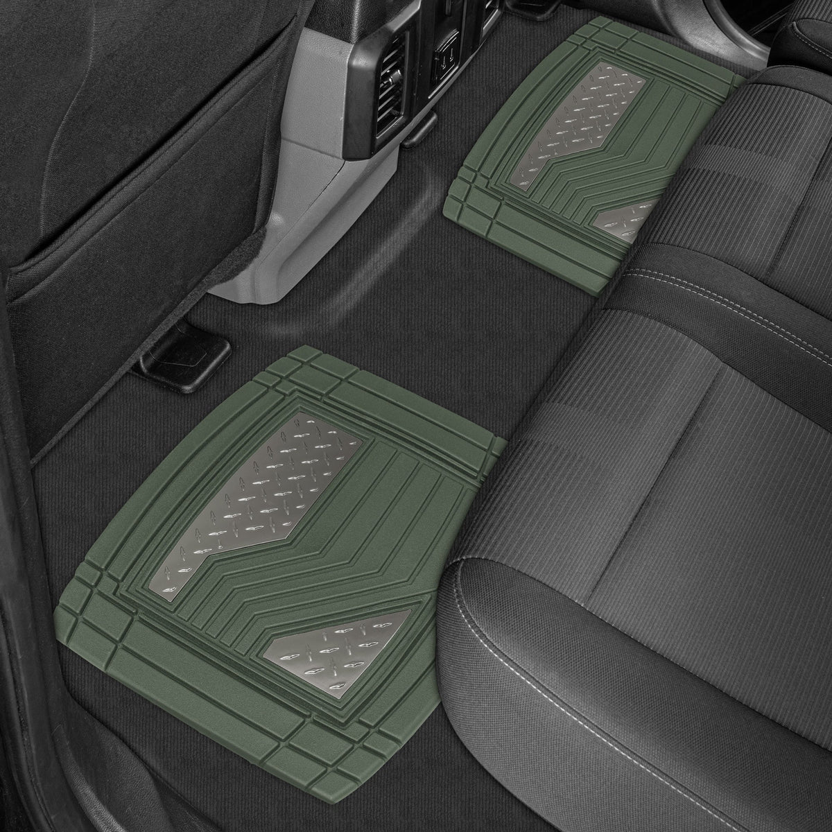 CAT 4-Piece Two-Tone Metallic-Look Front Floor Mats and Rear Floor Mats - Heavy Duty, All Weather, Trim to Fit