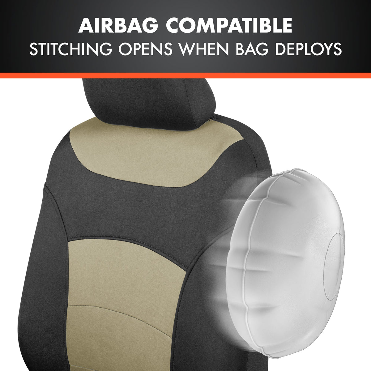 BDK carXS Turismo Car Seat Covers Full Set, Beige Two-Tone Front Seat Covers with Split Rear Bench Back Seat Cover, Automotive Seat Covers for Trucks SUV Van Auto (Multiple Colors)