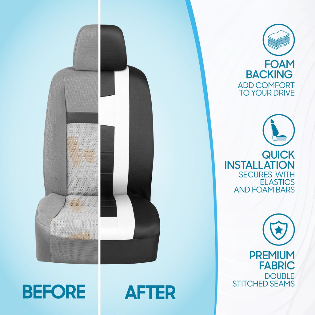 BDK 9-Piece Rome Sport Front Seat Covers and Rear Seat Covers - Black/White