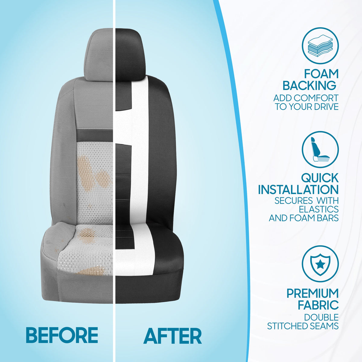 BDK 9-Piece Rome Sport Front Seat Covers and Rear Seat Covers - Black/White