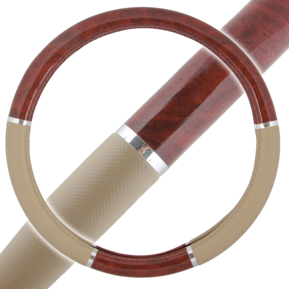 BDK Two-Tone Woodgrain Pattern Steering Wheel Cover (Fits 14.5" - 15.5")