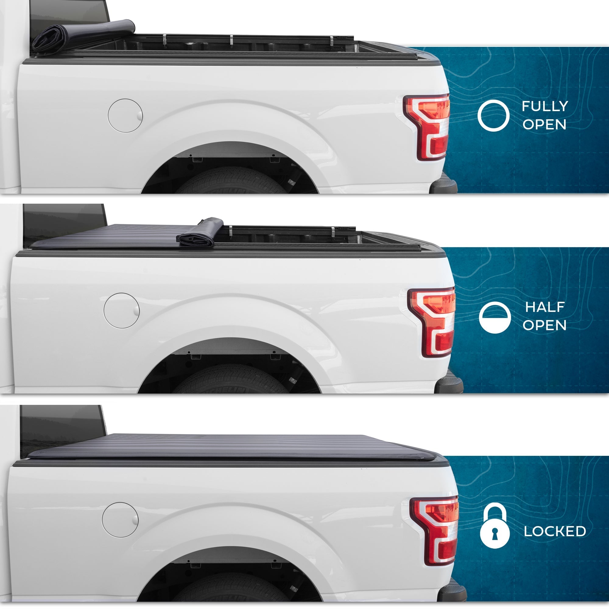 MotorBox USA Black American Flag Soft Roll-Up Retractable Tonneau Cover for Ford F-150 (2015 - 2023) - 5.5' bed