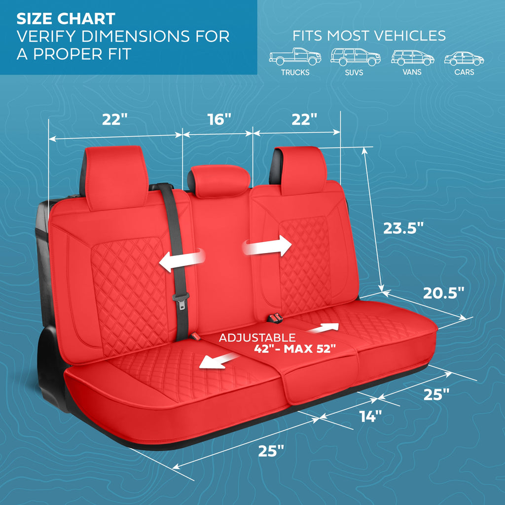 MotorBox Premium Napa Leather Rear Seat Cover – Semi Universal Fit for Most Cars, Truck & SUV – Red Back Seat Protector – Anti-Slip, Durable Bench Cover – Easy Install, Luxury Car Interior Upgrade