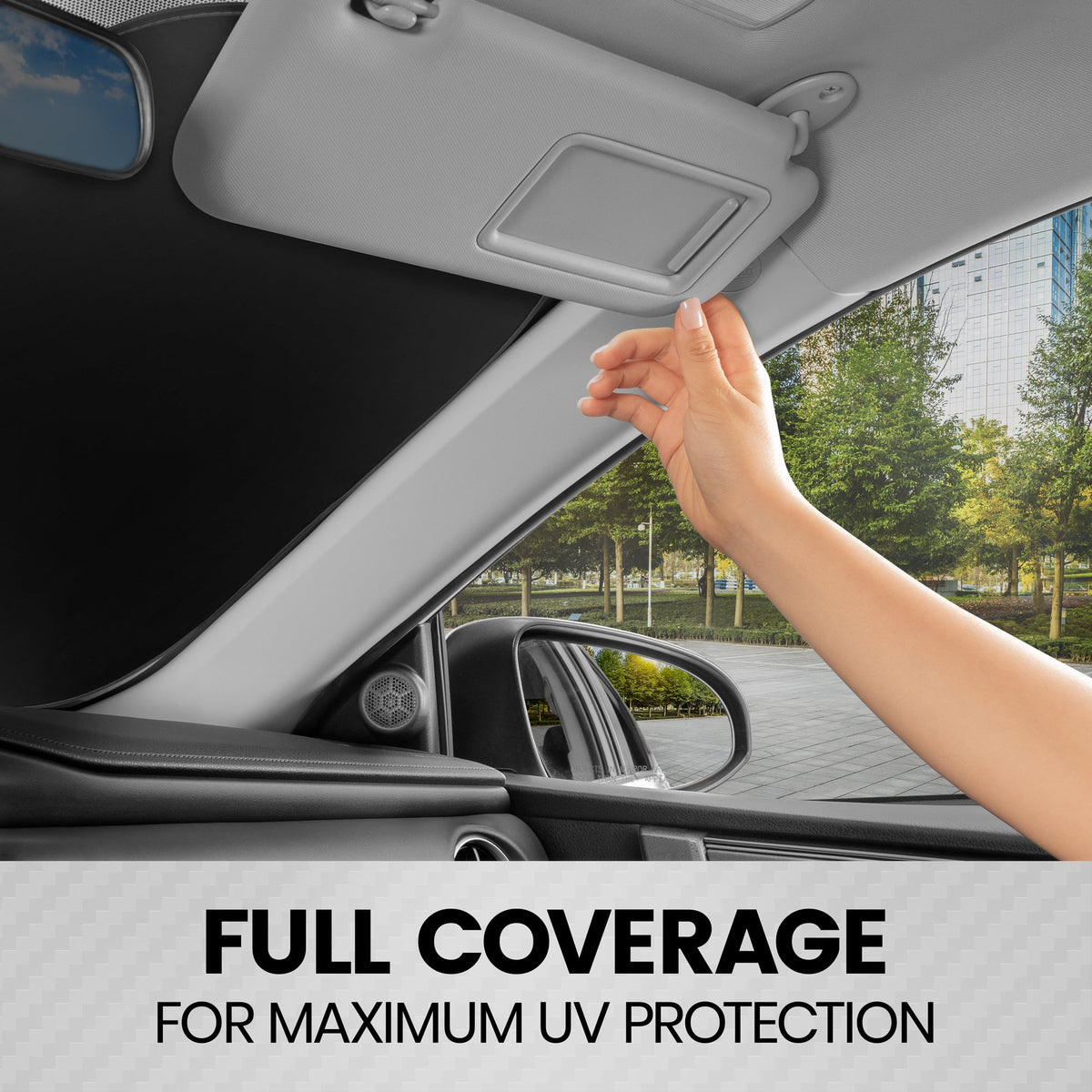 Carbella 2PC Black Car Windshield Sun Shade - Car Accessories Sunshade for Windshield - Blocks UV Rays Sun Visor for Window Protector - Easy Setup Keeps Your Vehicle Cool - 31.75 x 28.77