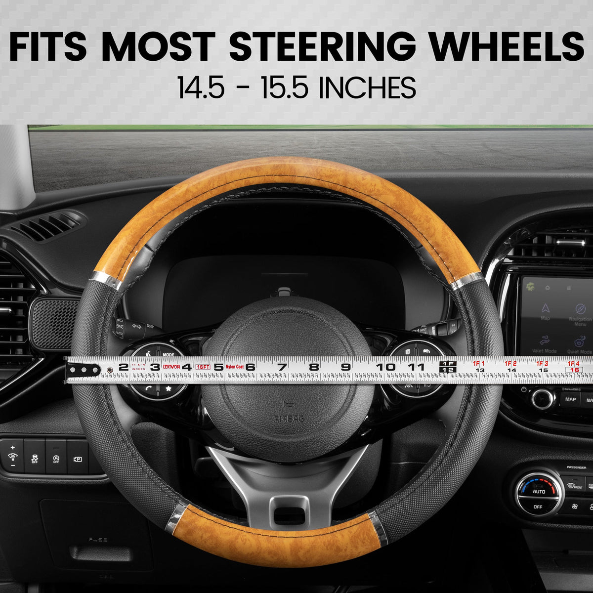 BDK Two-Tone Chrome Wood Grain Steering Wheel Cover (Fits 14.5" - 15.5")