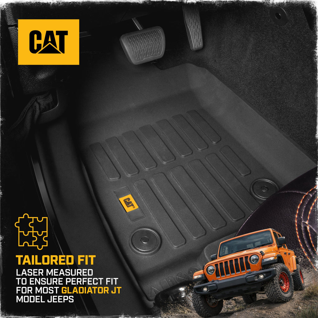 Cat® JustFit™ 3D Floor Mats for Jeep Gladiator (JL) 2020-2026, All Weather Custom Fit Jeep Gladiator Floor Liners with Extended Coverage Design, Jeep Gladiator Car Floor Mats (Full Set Front & Rear)