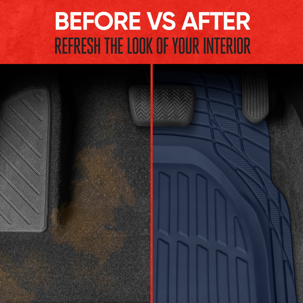 MotorTrend 3-Piece FlexTough Deep Dish Front Floor Mats and Rear Floor Mat - Heavy Duty, All Weather, Trim to Fit