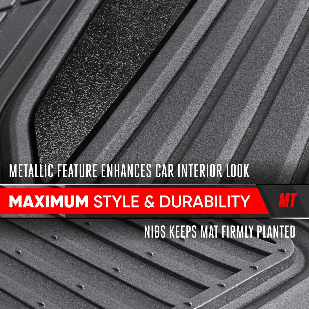 Motor Trend ChromeTech Car Floor Mats Full Set - Durable Rubber Floor Mats for Cars with Two Tone Accent, All Weather Interior Protection for Front and Rear with Non-Slip Backing, Gray/Black