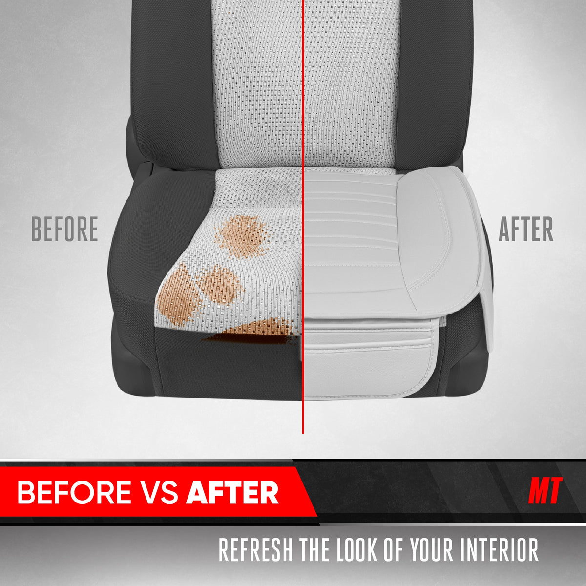 Motor Trend Faux Leather Front Seat Cover for Cars - Set of 2 White Front Car Seat Covers for SUV & Truck with Storage Pockets - Automotive Car Seats Cover Protector - For Bottom Cushion Coverage Only
