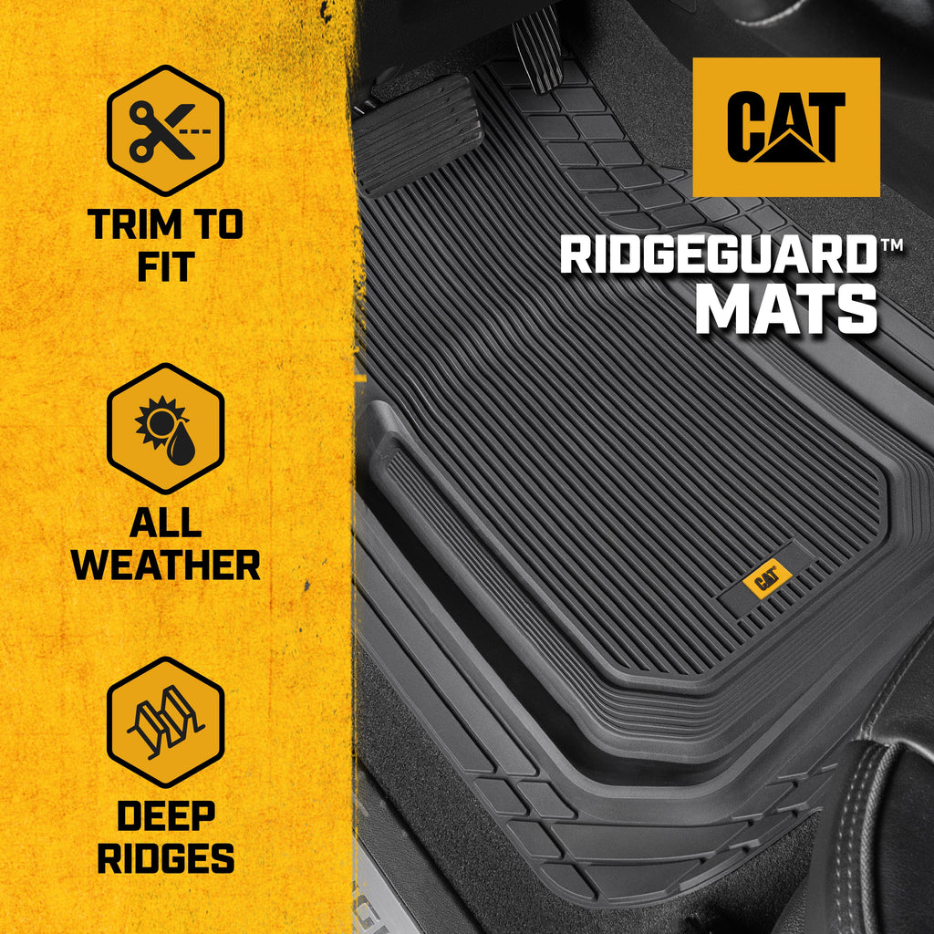Cat® ToughLiner™ Universal Car Floor Mats for Truck SUV Sedan - Heavy Duty Trim to Fit All Weather Protection - Flexible Rubber Floor Liners - Front Rear Black Automotive Mats