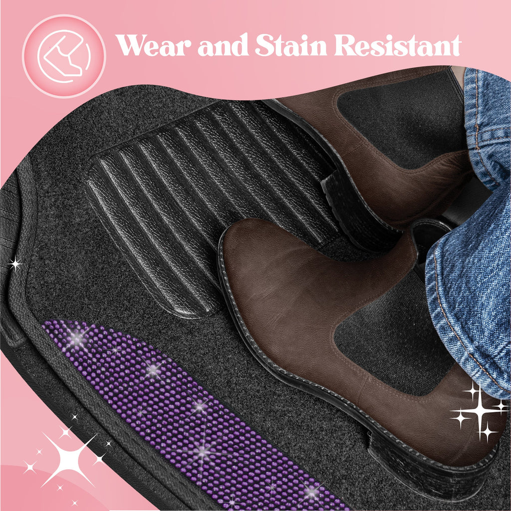 Carbella 4-Piece Diamond Bling Front Floor Mats and Rear Floor Mats - Purple