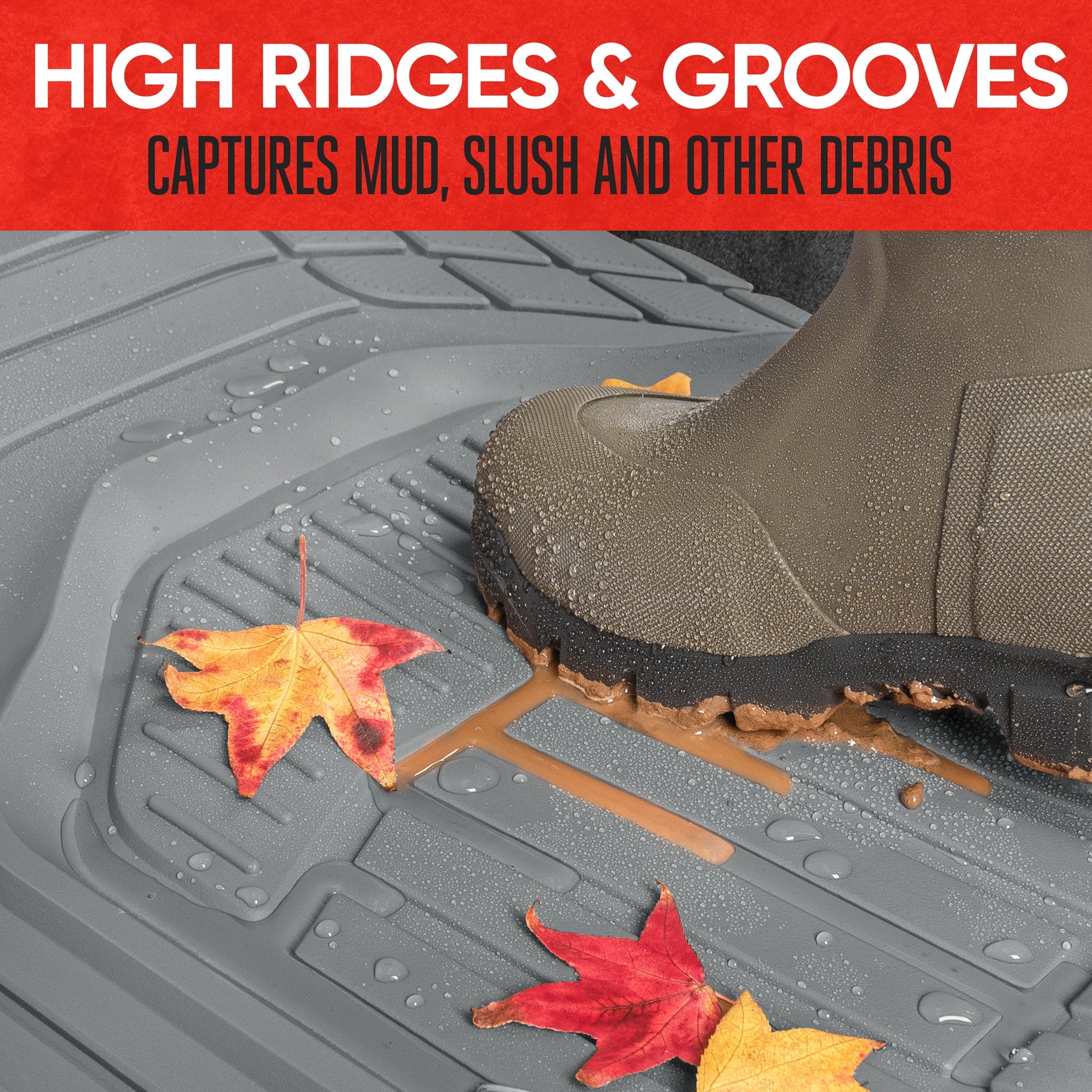 MotorTrend 3-Piece FlexTough Defender Front Floor Mats and Rear Floor Mat - Heavy Duty, All Weather, Trim to Fit