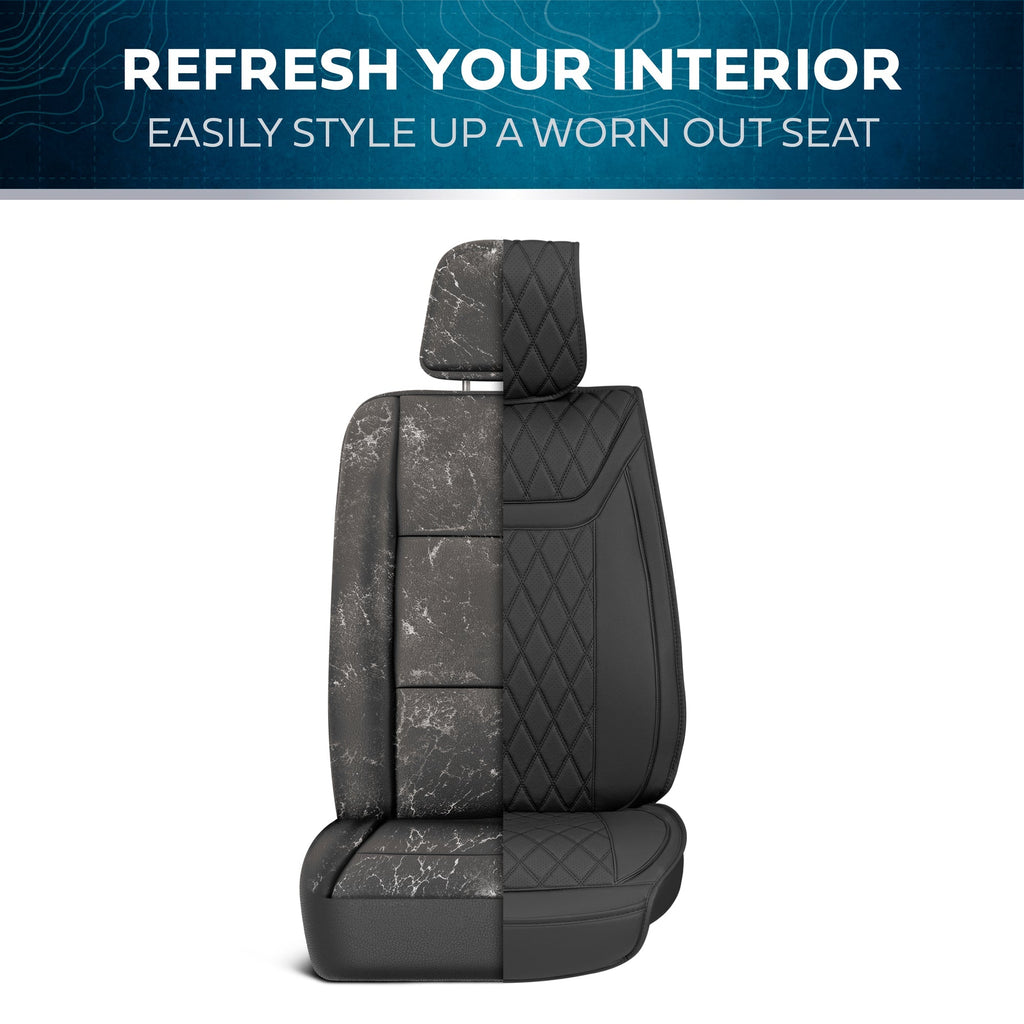MotorBox 11-Piece Ranch Edition Premium Faux Leather Diamond Stitched Cushion Front Seat Covers and Rear Seat Covers