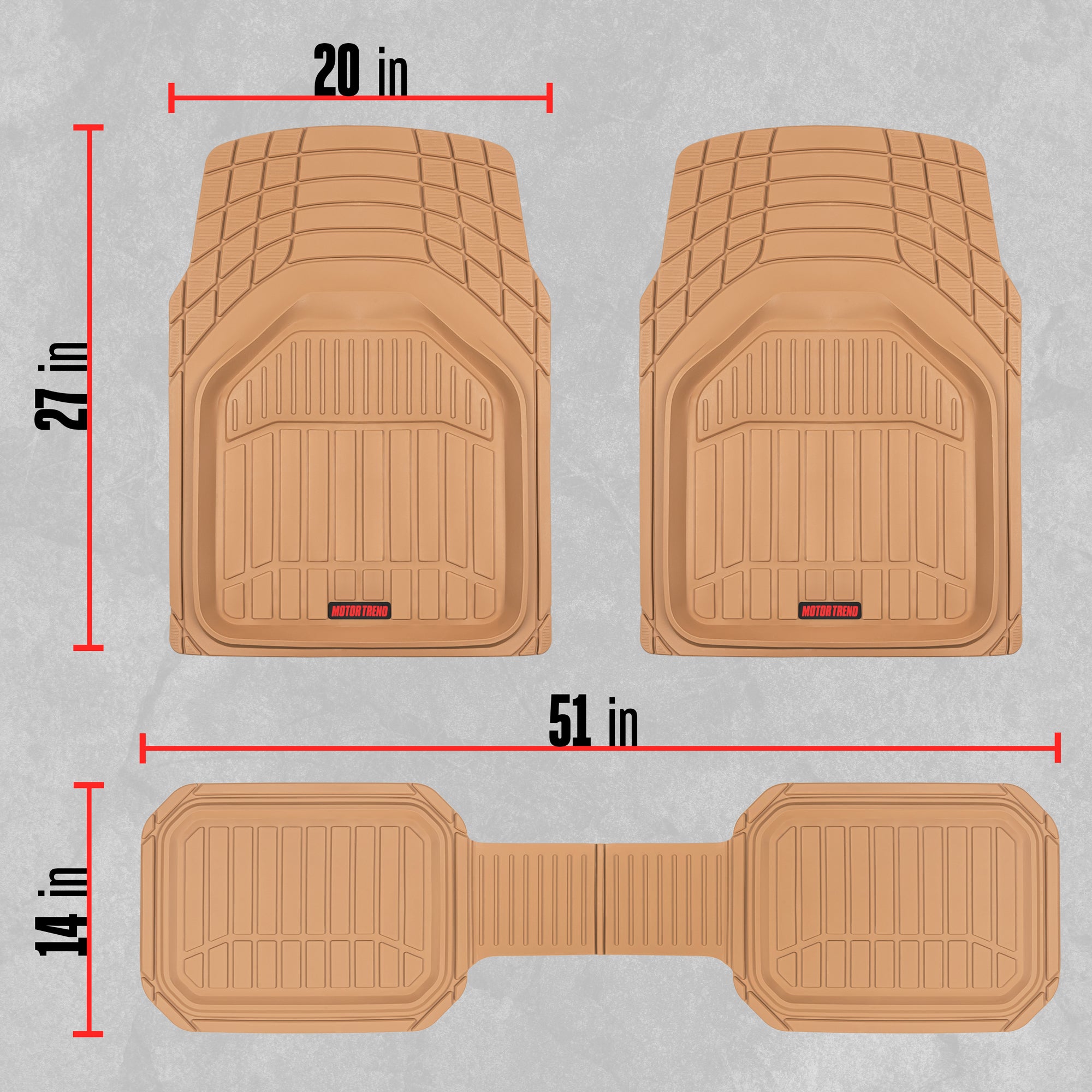 MotorTrend 3-Piece FlexTough Defender Front Floor Mats and Rear Floor Mat - Heavy Duty, All Weather, Trim to Fit
