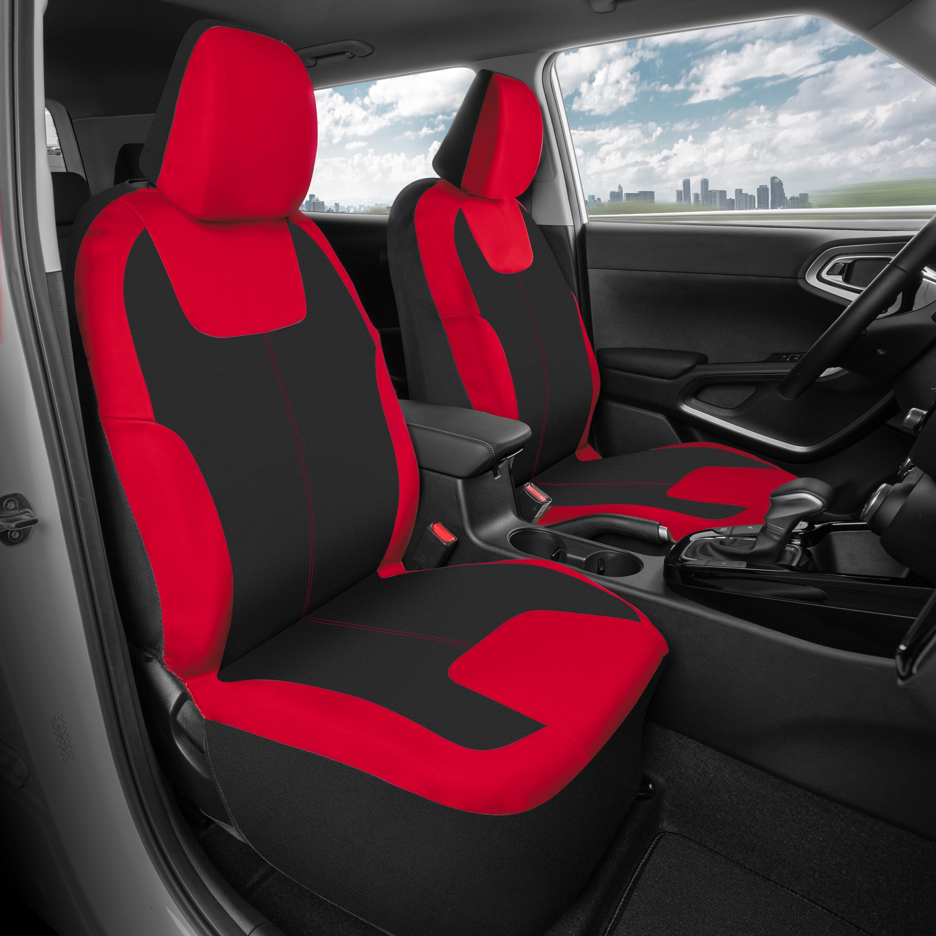 MotorTrend 2-Pack Premium Two-Tone Neoprene Front Seat Covers - Red/Black