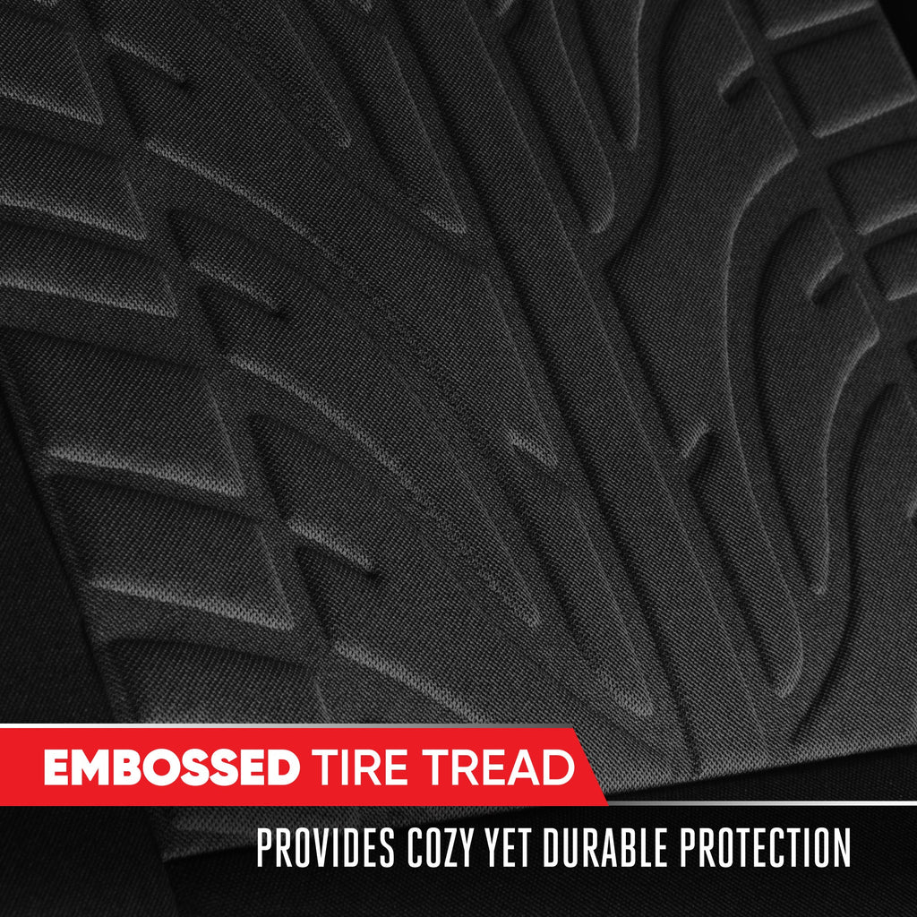 MotorTrend GrandPrix Tire Embossed Front Seat Covers and Rear Seat Covers - Black