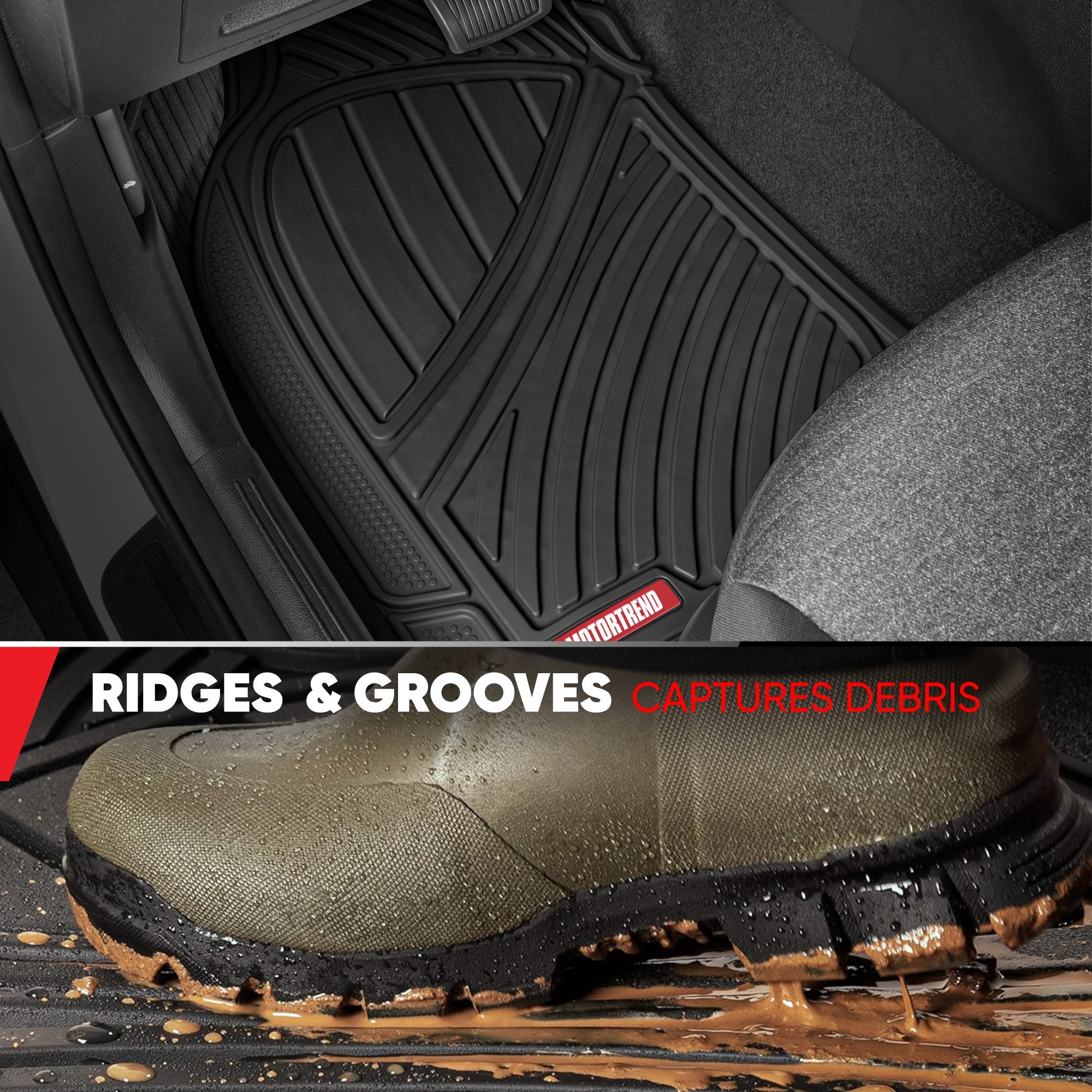 MotorTrend 4-Piece 3-Rows Extra-High Ridgeline Front Floor Mats, Middle Floor Mat, and Rear Floor Mat