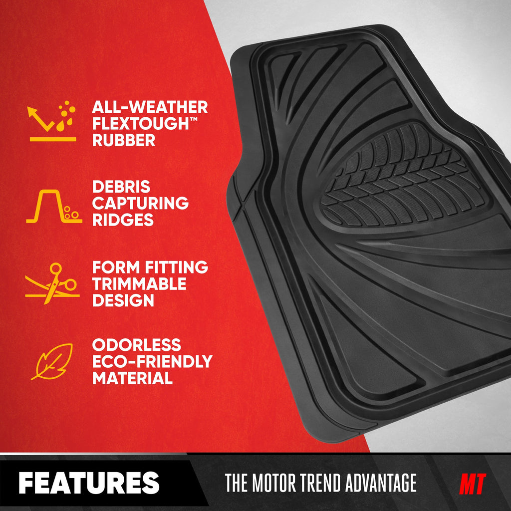 Motor Trend FlexTough Guard All-Weather Floor Mats for Cars – Black Waterproof Rubber Floor Mats, Universal Trim-to-Fit Automotive Accessories for Cars, Trucks & SUV