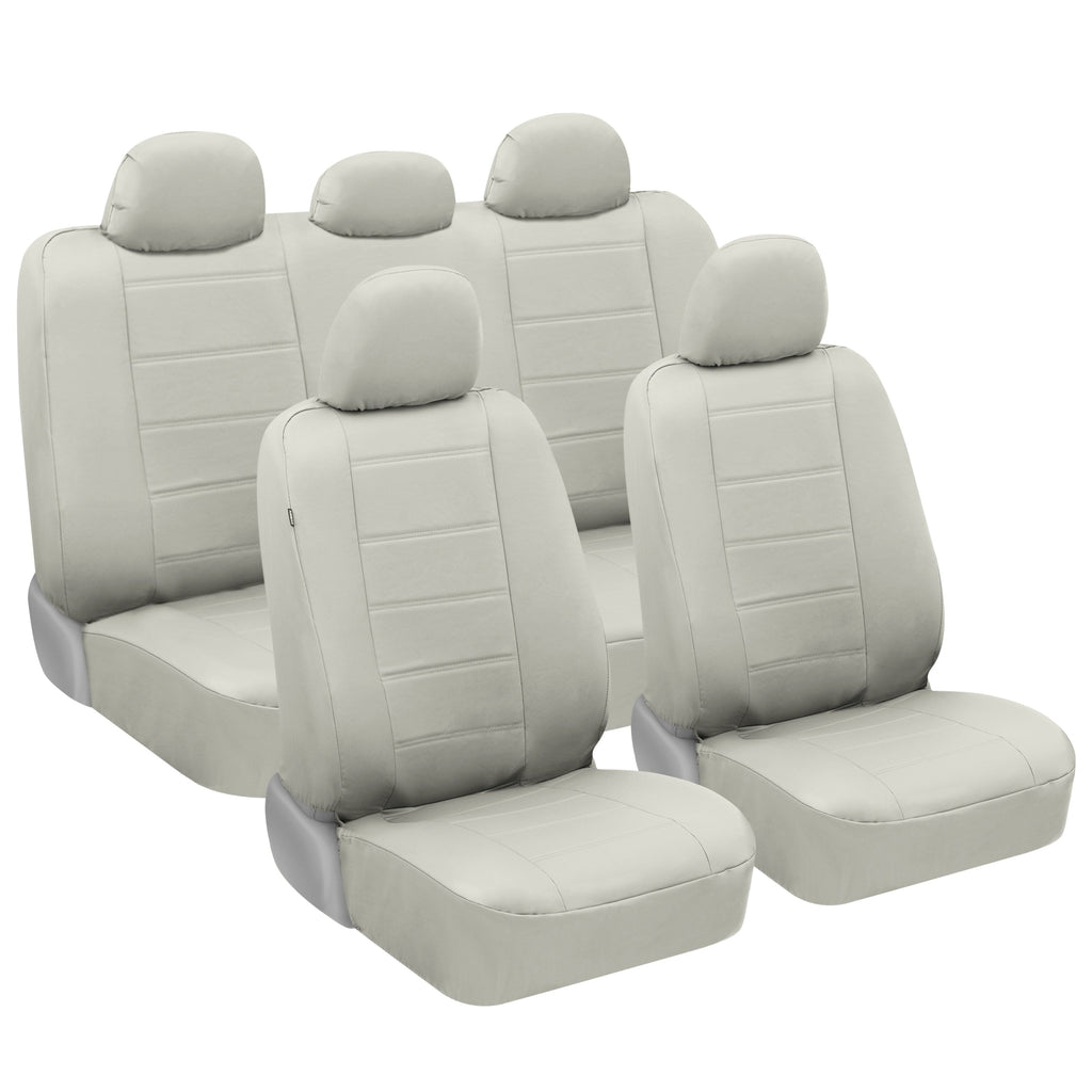 BDK 9-Piece White Leather Car Seat Cover Full Set, Front Seat Cover and Rear Bench Seat Cover, Universal Fit Car Seat Covers for Cars Trucks SUVs Vans, Complete Full Coverage Protection For Vehicles