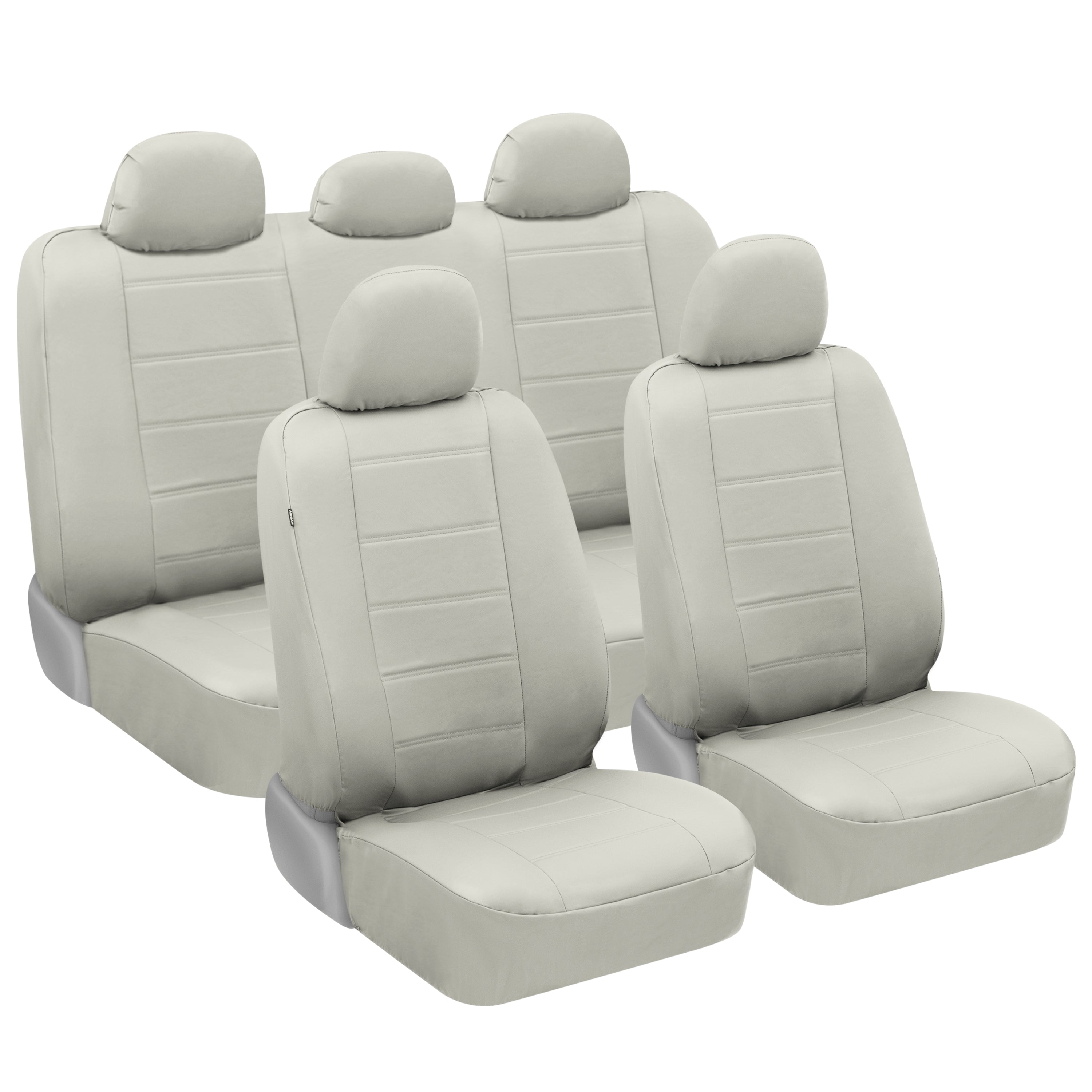 BDK 9-Piece White Leather Car Seat Cover Full Set, Front Seat Cover and Rear Bench Seat Cover, Universal Fit Car Seat Covers for Cars Trucks SUVs Vans, Complete Full Coverage Protection For Vehicles