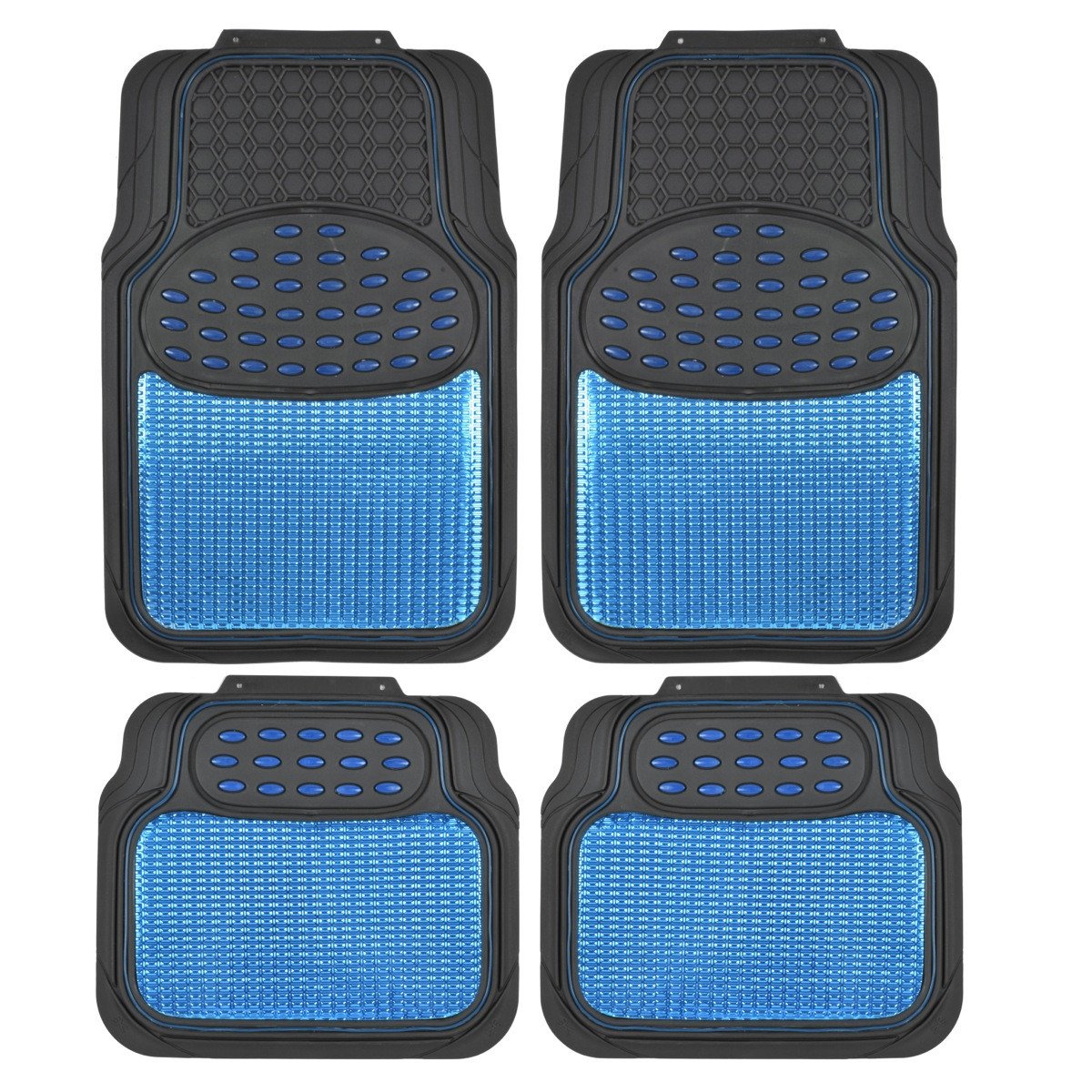 BDK 4-Piece Centered Cushioned Grip Pad Front Floors Mats and Rear Floor Mats - Heavy Duty, All Weather, Trim to Fit