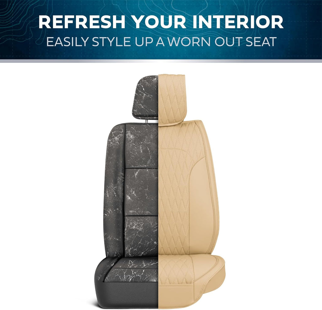 Car Seat Covers - DiamondLux Edition Premium Faux Leather Seat Protectors - Double Cross Stitched Cushioned Automotive Accessories for Trucks, SUVs, Cars - Front Seat Set