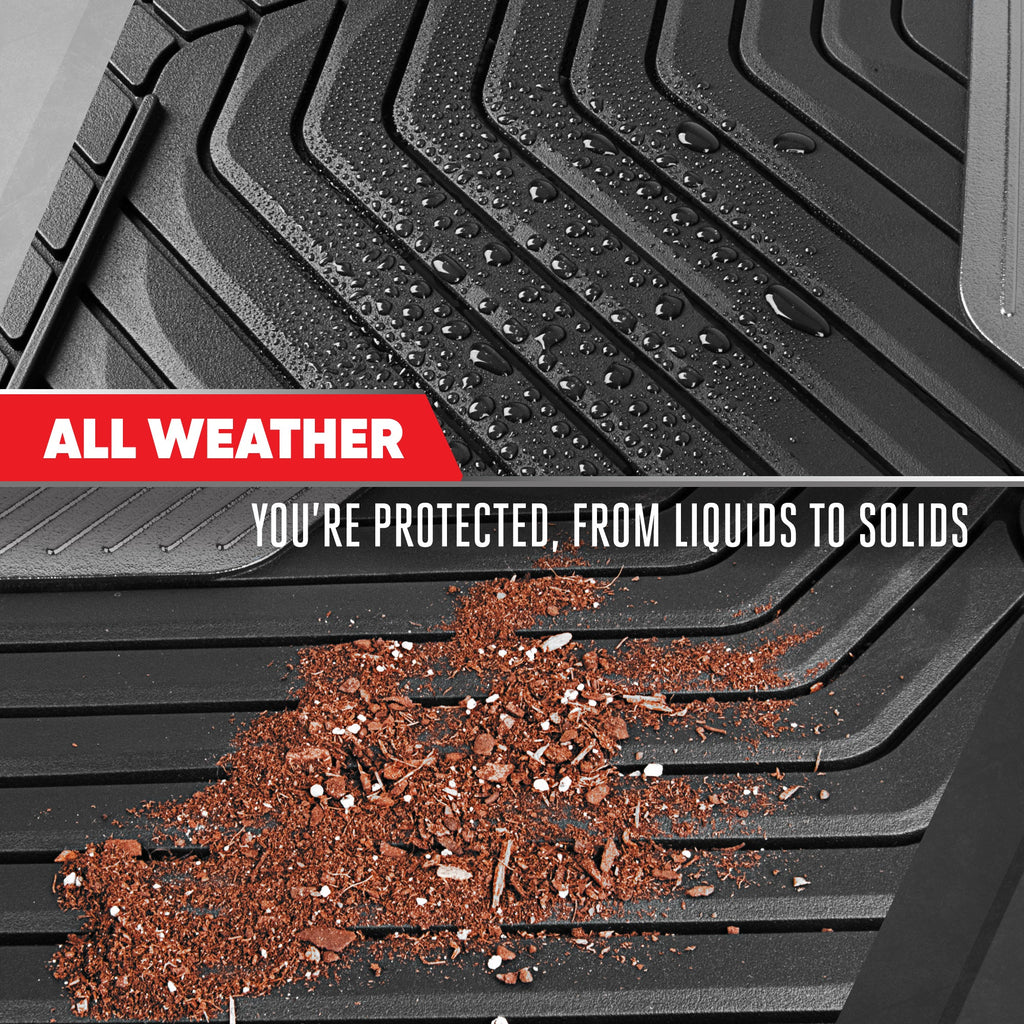 Motor Trend MetallicGuard Car Floor Mats Full Set - Durable Rubber Floor Mats with Silver Metallic Heel Pad, All-Weather Interior Protection for Front and Rear with Non-Slip Backing --Alias 638721182349977102