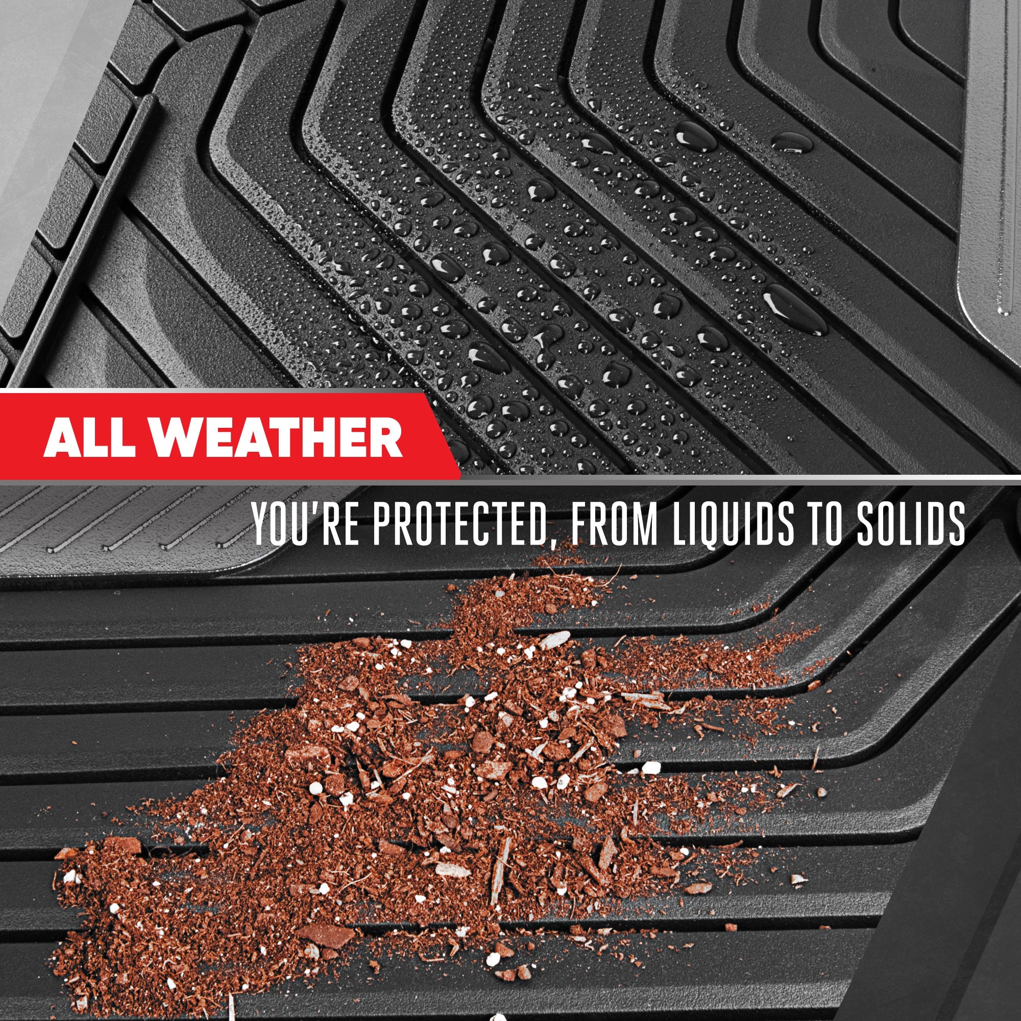 Motor Trend MetallicGuard Car Floor Mats Full Set - Durable Rubber Floor Mats with Silver Metallic Heel Pad, All-Weather Interior Protection for Front and Rear with Non-Slip Backing --Alias 638721182349977102