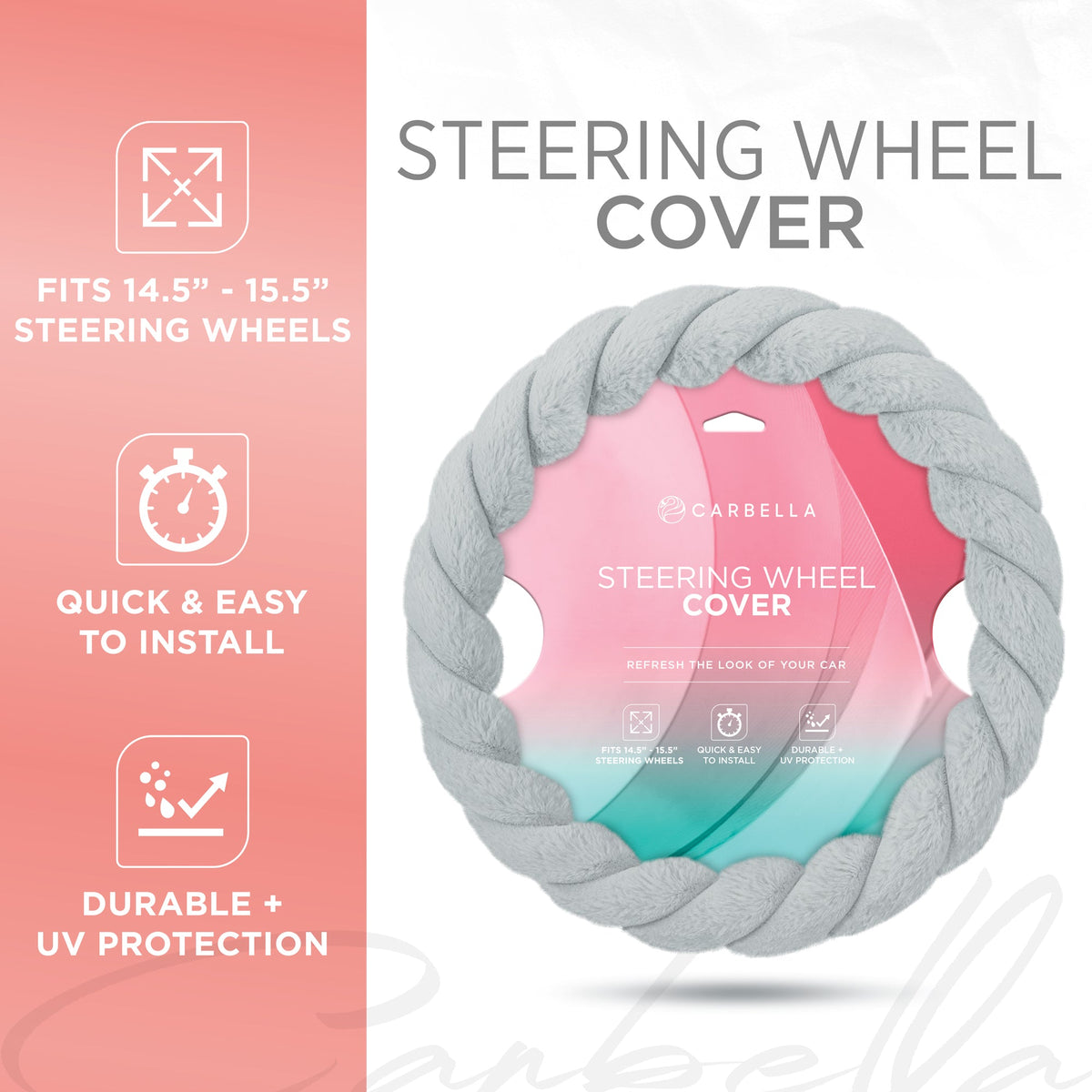 Carbella Twisted Plush Fur Steering Wheel Cover (Fits 14.5" - 15.5")