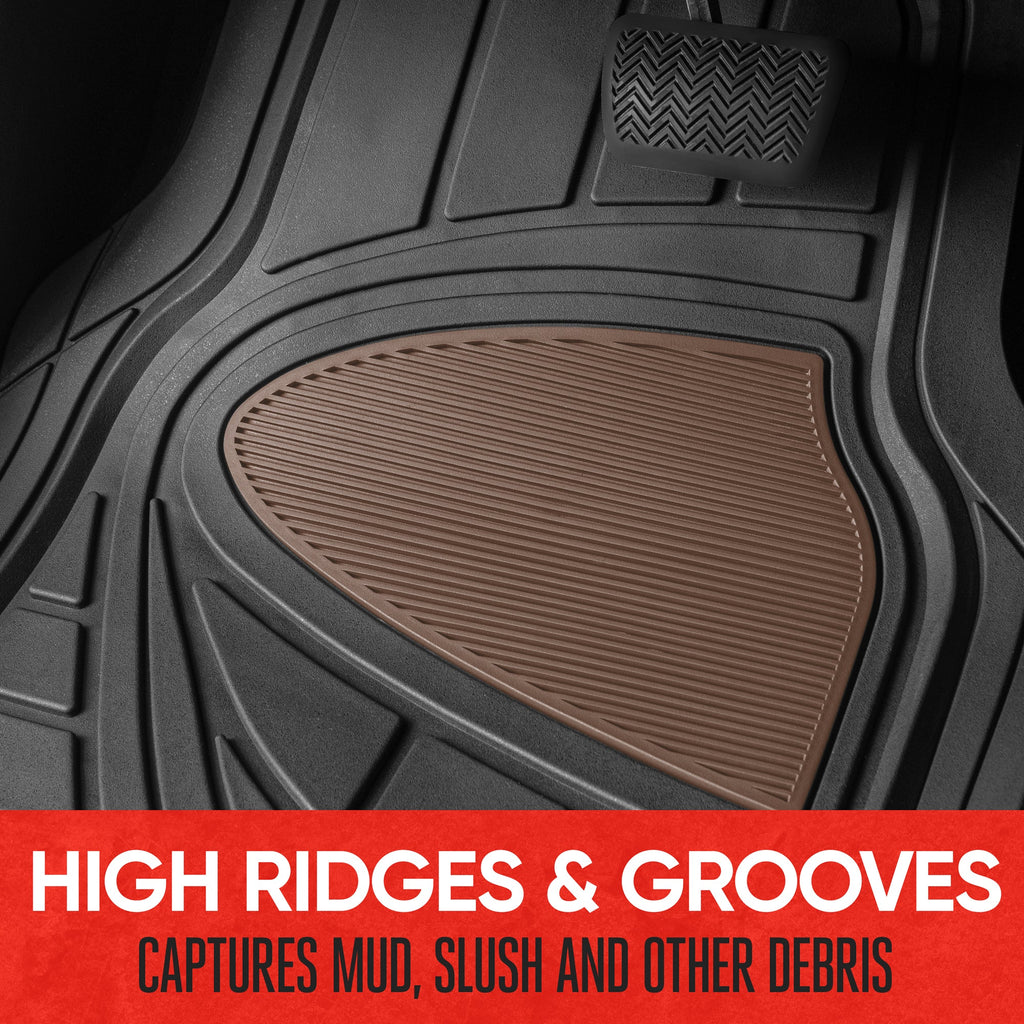 MotorTrend 4-Piece Two-Tone Non-Slip Heel Pad Front Floor Mats and Rear Floor Mats - Heavy Duty, All Weather, Trim to Fit