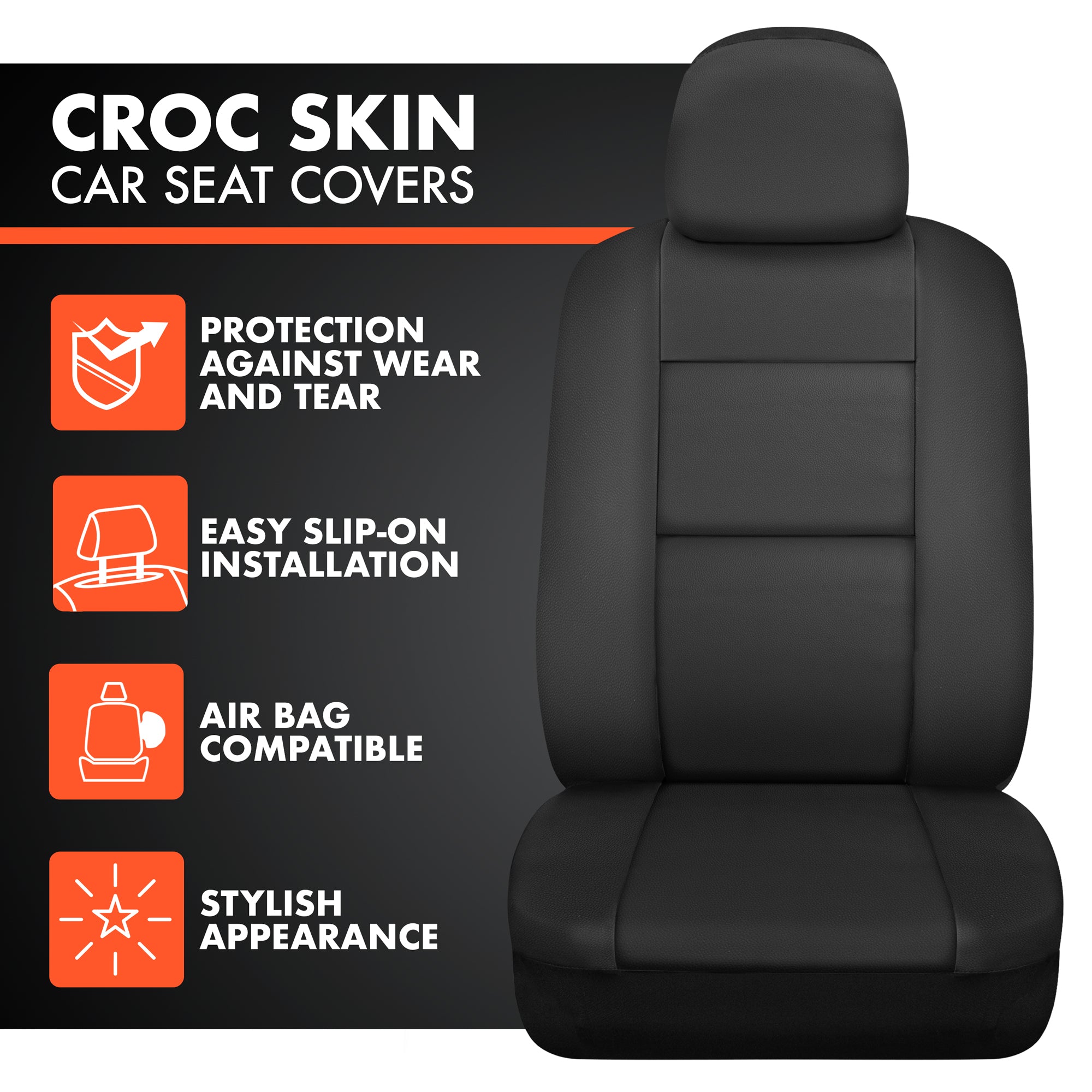 BDK Faux Croc Skin Front Seat Covers and Rear Split Bench Seat Covers