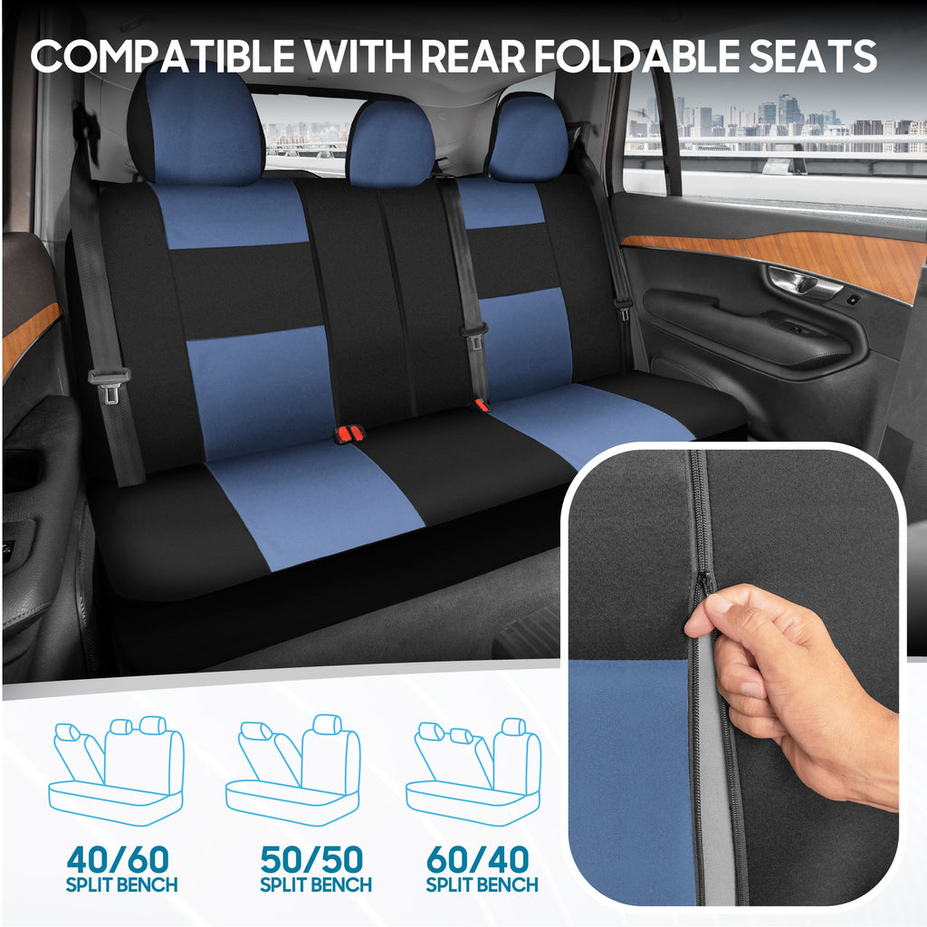 BDK 9-Piece PolyPro Front Seat Covers and Rear Seat Covers - Black/Blue