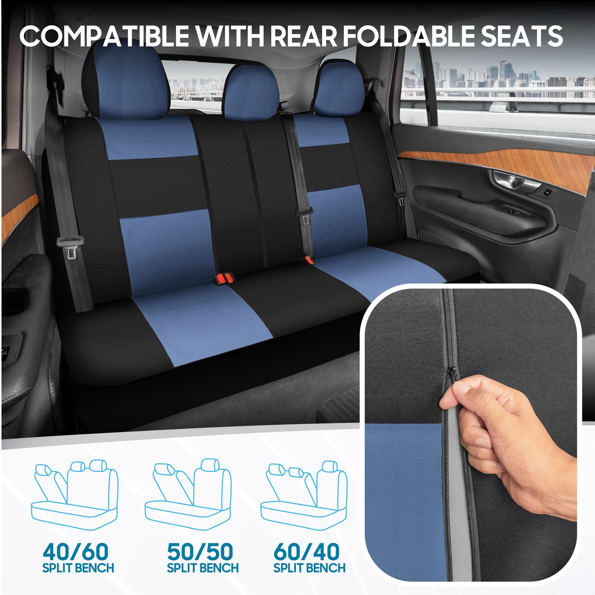 BDK 9-Piece PolyPro Front Seat Covers and Rear Seat Covers - Black/Blue
