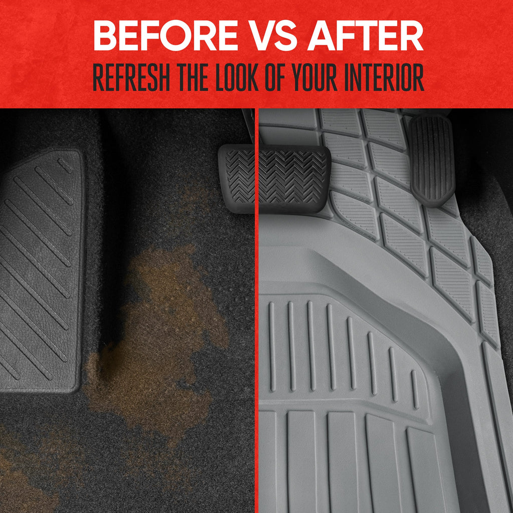 MotorTrend 3-Piece FlexTough Defender Front Floor Mats and Rear Floor Mat - Heavy Duty, All Weather, Trim to Fit