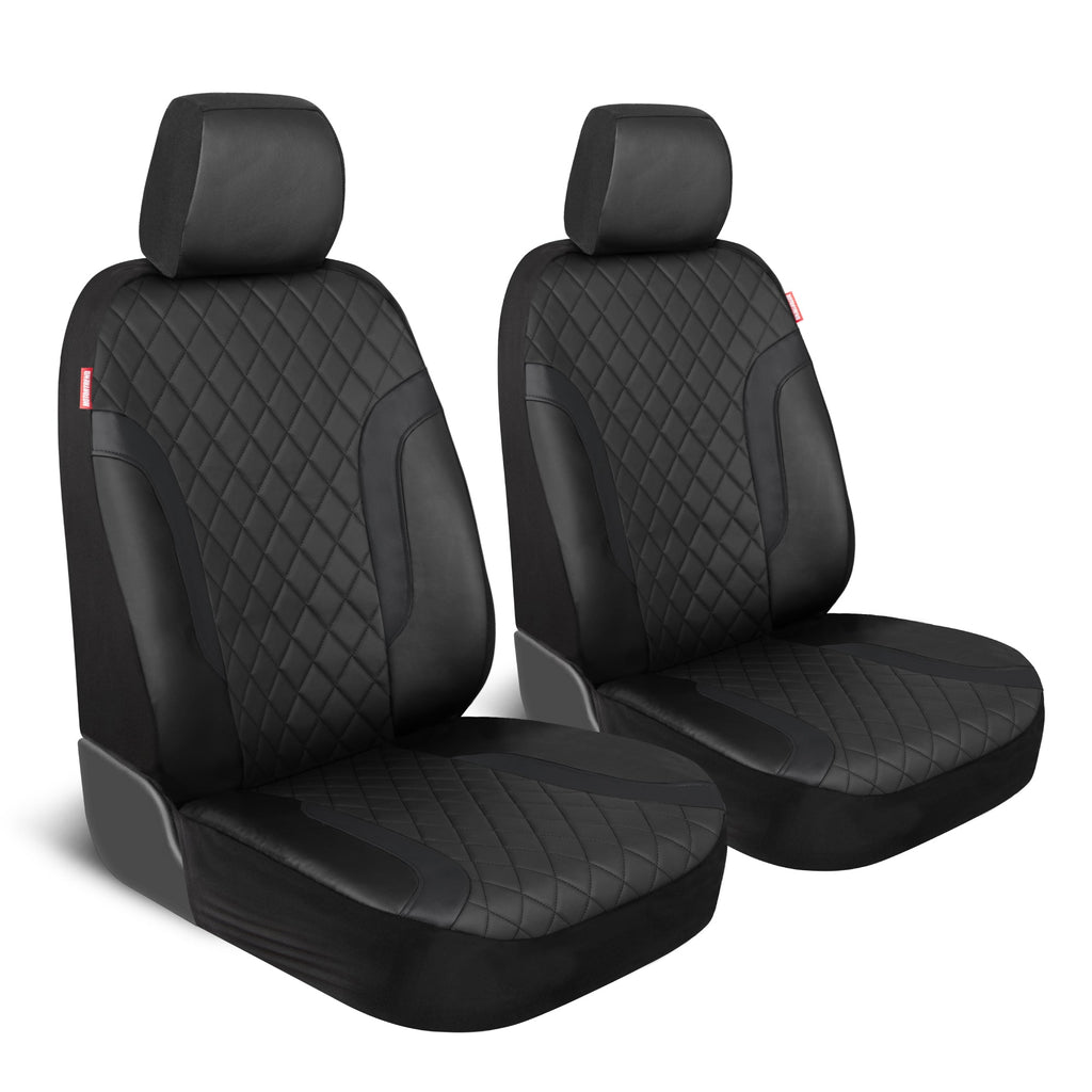 Motor Trend Faux Leather Seat Covers For Trucks, Cars, & SUV - Front Black Car Seat Cover Set - Universal Fit For Most Automotives - Forros Para Asientos De Carro - CarSeat Covers Accessories