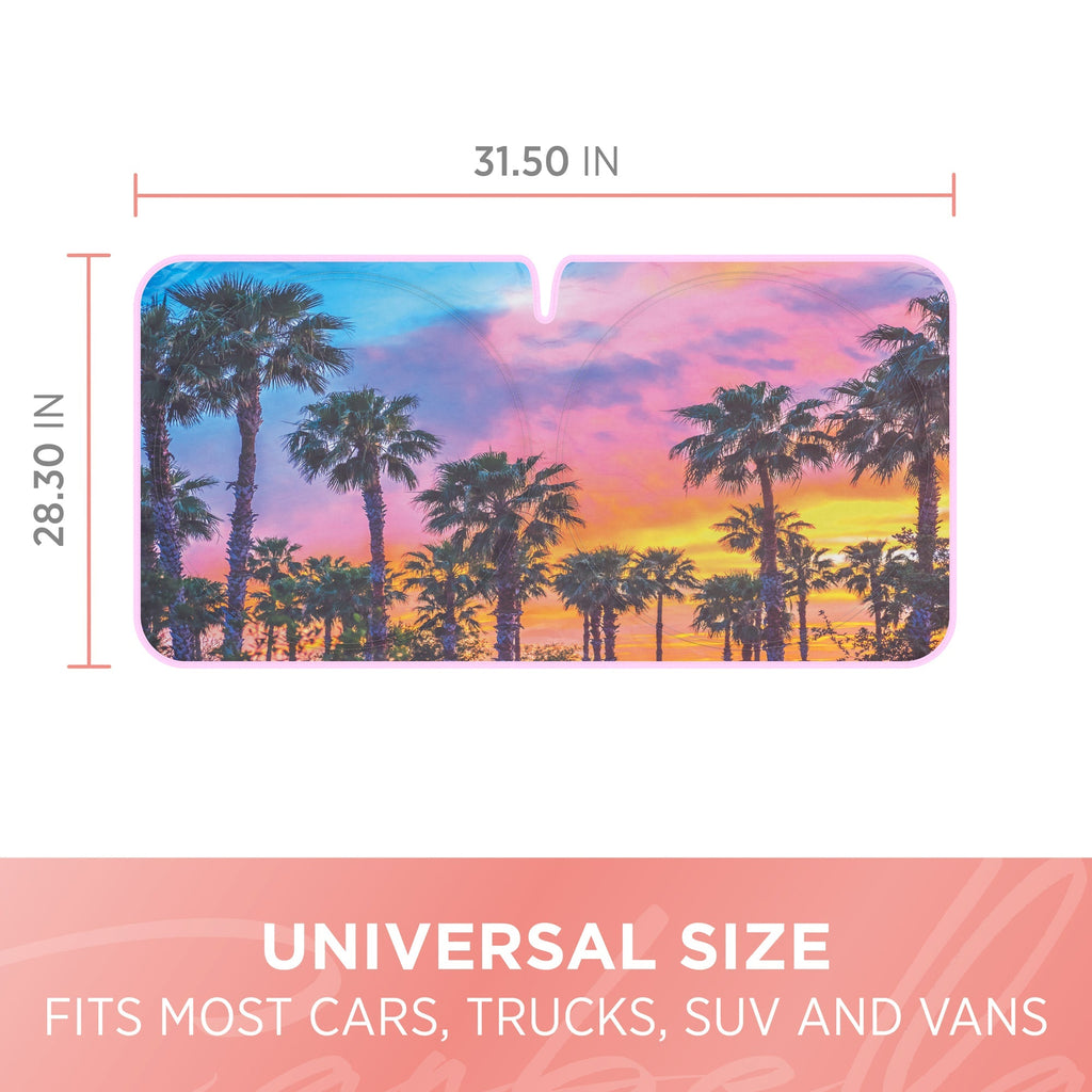 Carbella Sunset Palm Trees Front Windshield Sunshade XXL (64" x 32")