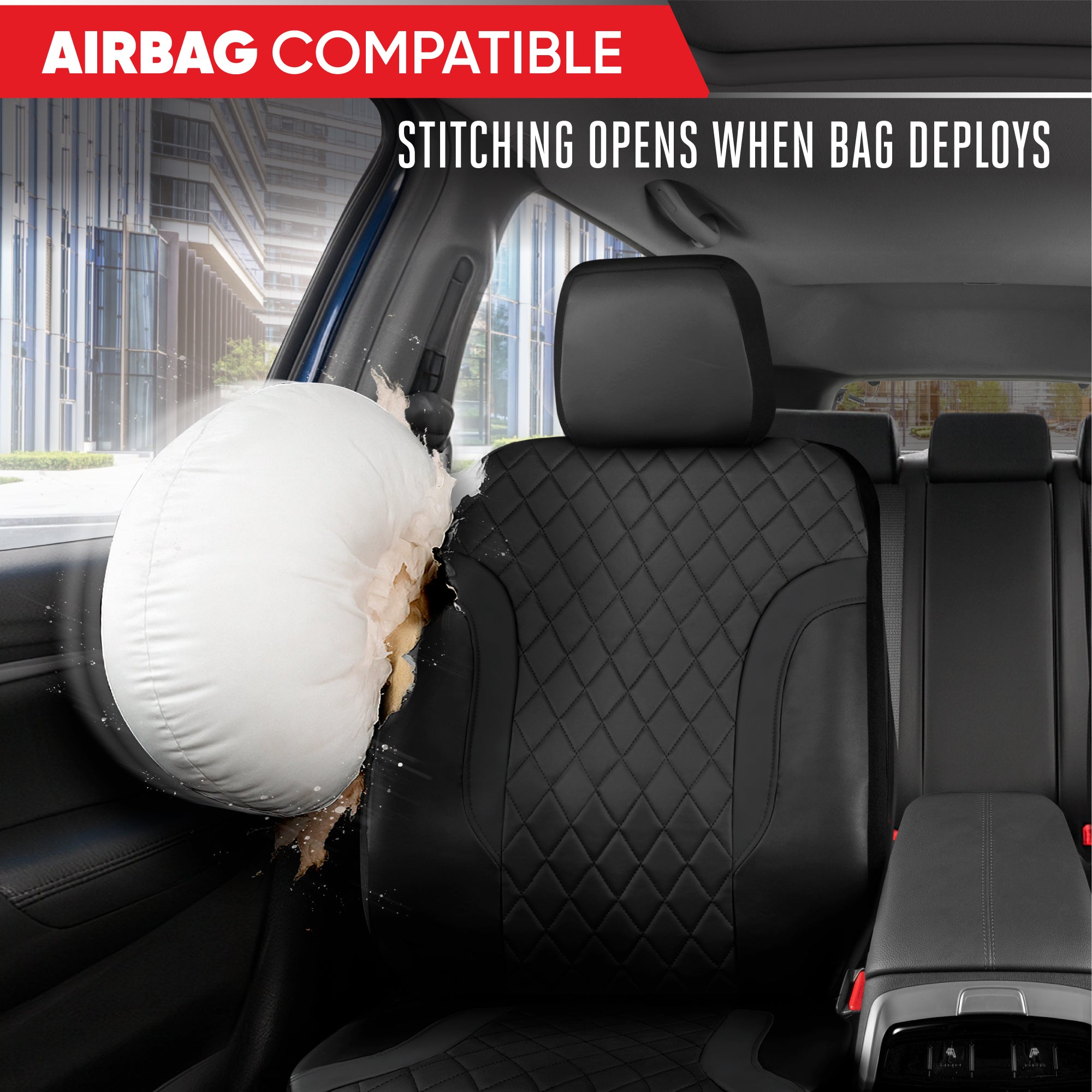 Motor Trend Faux Leather Seat Covers For Trucks, Cars, & SUV - Front Black Car Seat Cover Set - Universal Fit For Most Automotives - Forros Para Asientos De Carro - CarSeat Covers Accessories