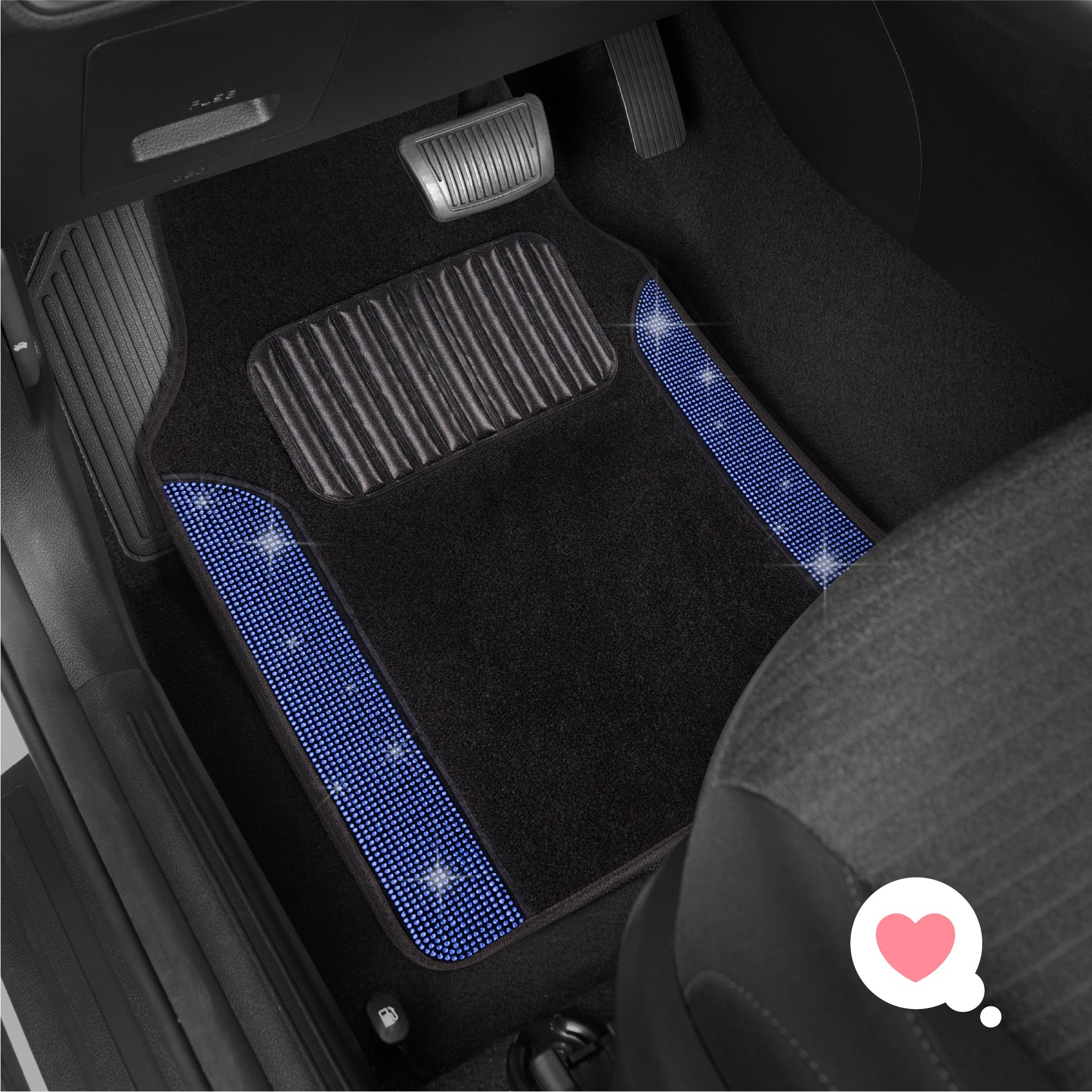 Carbella 4-Piece Diamond Bling Front Floor Mats and Rear Floor Mats - Blue