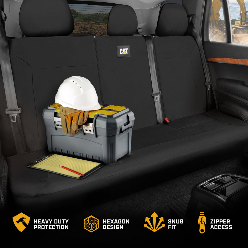 CAT Black Rear Seat Cover for Trucks, Cars & SUVs – Heavy-Duty Oxford Canvas – 60/40 Split Bench Protector – Durable Back Seat Cover for Work Trucks, Pets, Travel – Car & Truck Interior Accessory