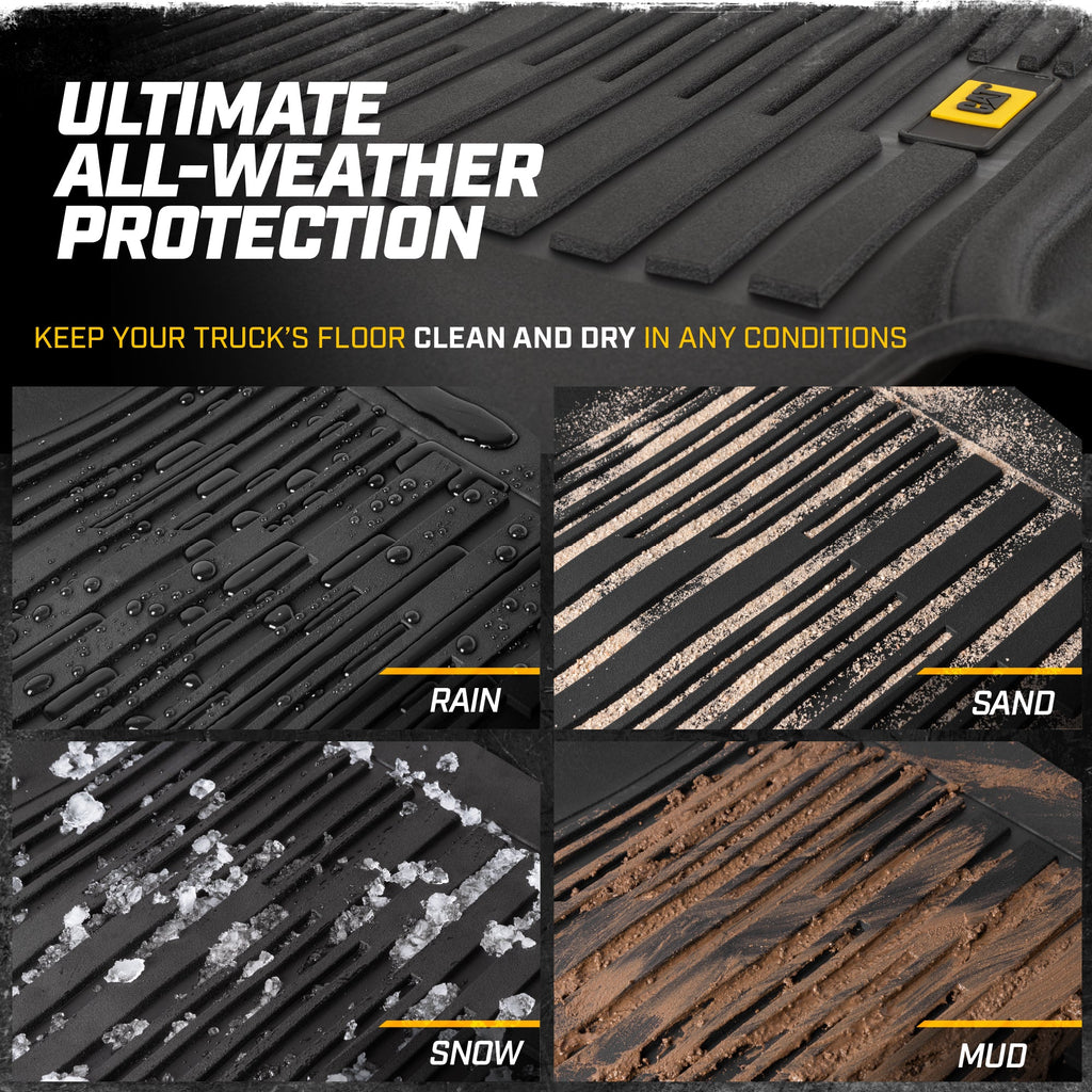 CAT 3-Piece JustFit 3D Front Floor Mats and Rear Floor Mats for Dodge Ram 1500 Crew Cab 2009-2018, Dodge Ram 2500/3500 Crew Cab 2010-2018, Dodge Ram Classic 2019-2024