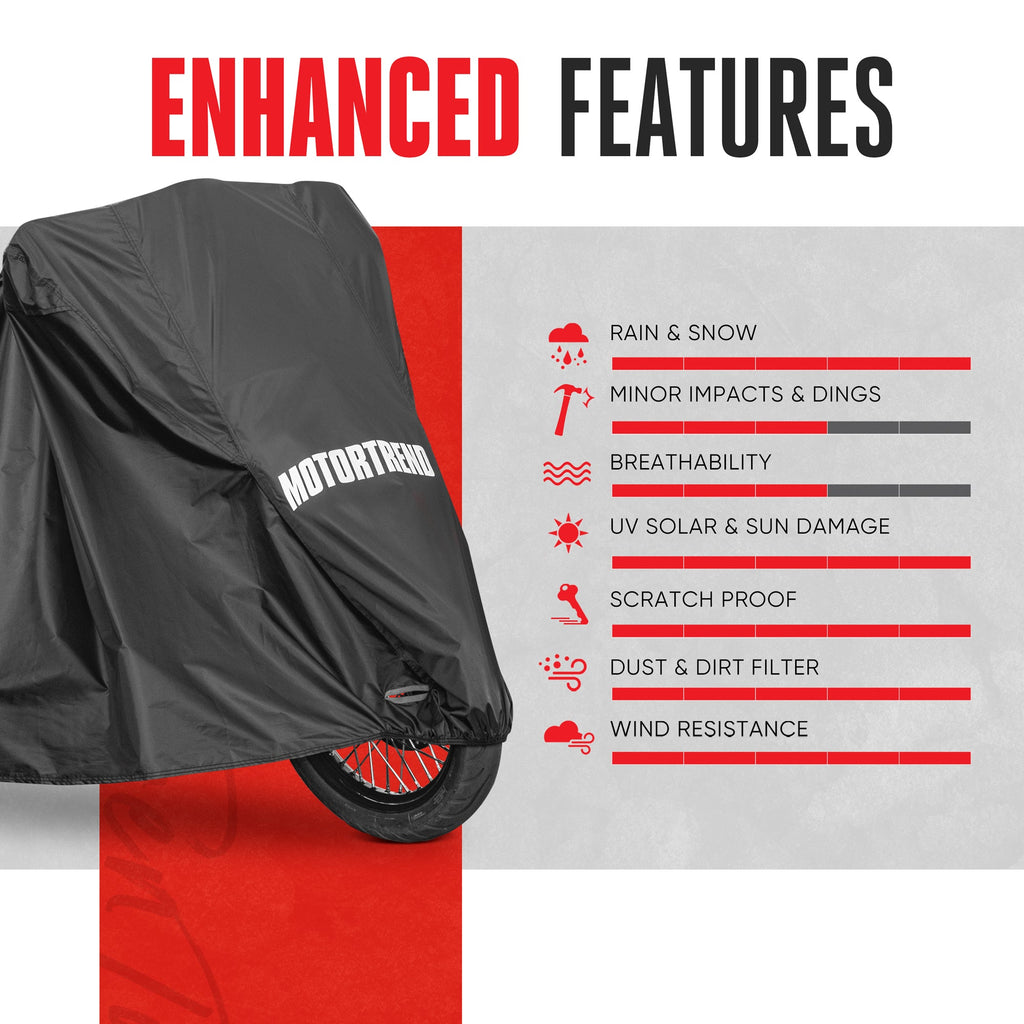 MotorTrend Vehicle Cover for Motorcycles, Mopeds, and 2-Wheelers