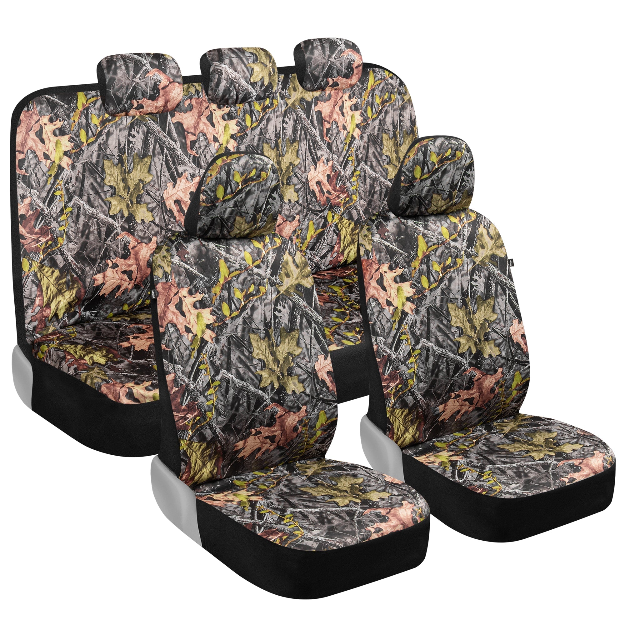 BDK Camo Car Seat Covers Full Set with Camo Car Floor Mats – Complete Interior Protection Set, Realistic Green Forest Camouflage Pattern, Camoflauge Interior Accessories for Auto Truck Van & SUV