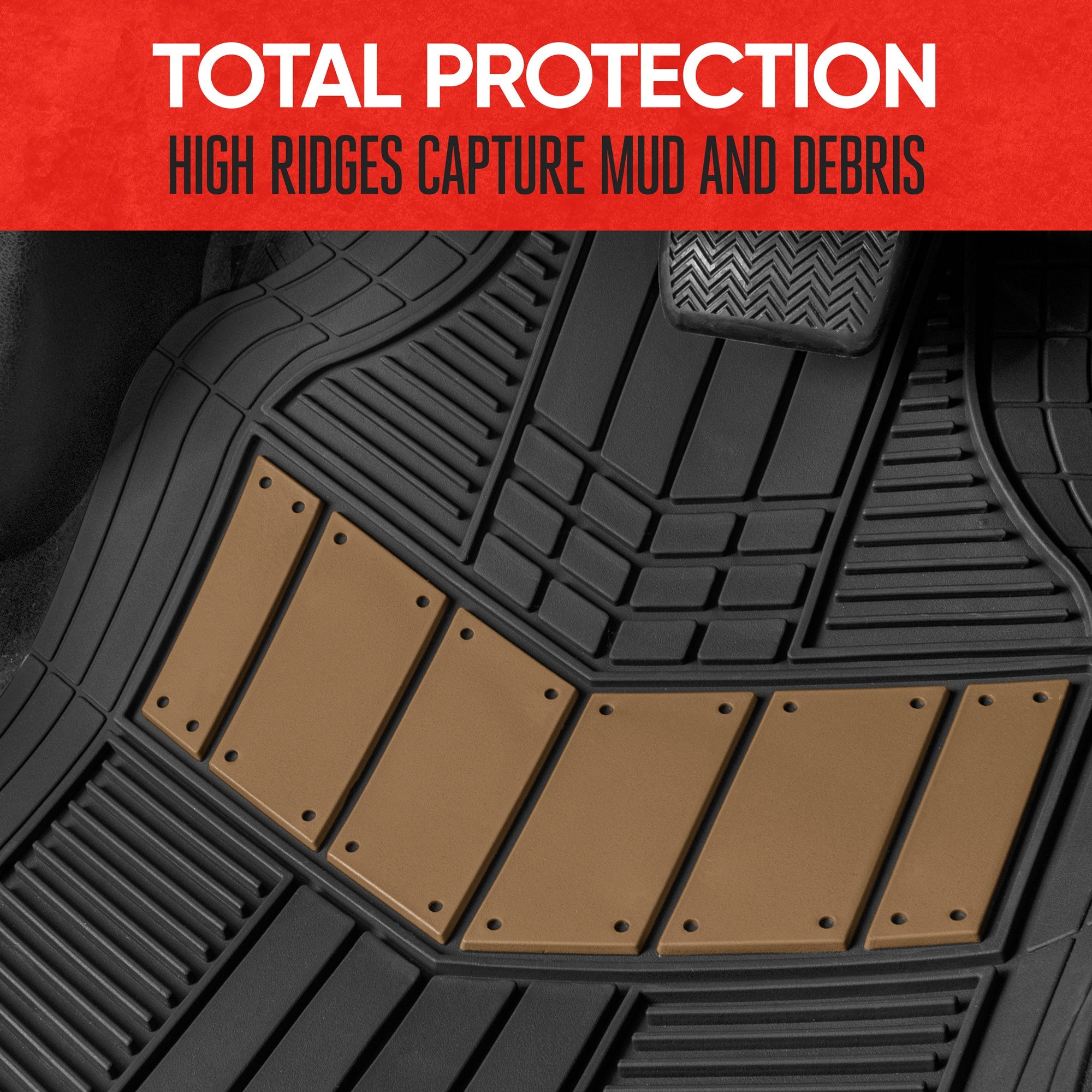 MotorTrend 4-Piece DualFlex Deep Drainage Channels Front Floor Mats and Rear Front Floor Mats - Heavy Duty, All Weather, Trim to Fit