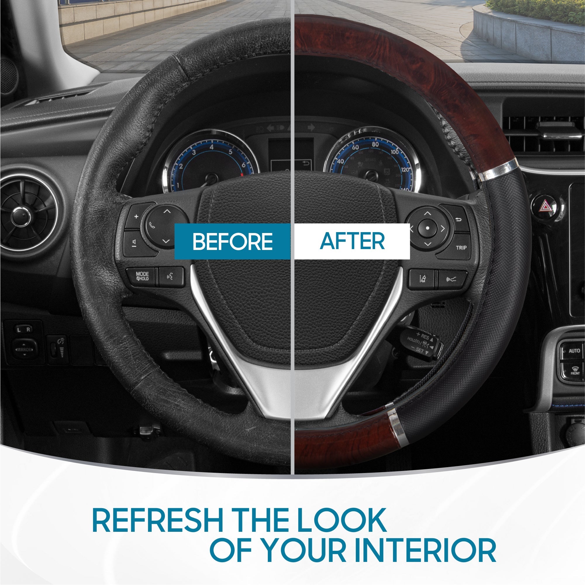 BDK Two-Tone Woodgrain Pattern Steering Wheel Cover (Fits 14.5" - 15.5")