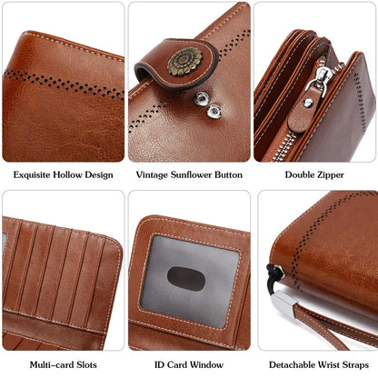 High Quality Women Wallet RFID, GENUINE LEATHER RFID BLOCKING CARDS HOLDER LARGE CAPACITY PURSES PHONE CLUTCH WITH ZIPPER POCKET WRISTLET